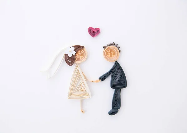 Casal Nupcial Romântico Mão Feita Técnica Quilling Papel Amor Conceito — Fotografia de Stock