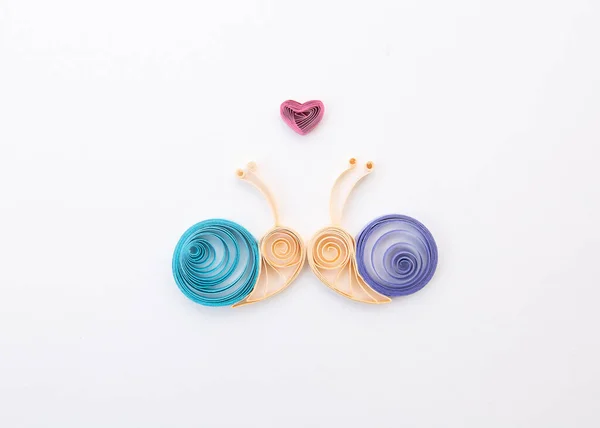 Snails Love Hand Made Paper Quilling Technique — Stock Photo, Image