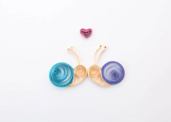 Snails Love Hand Made Paper Quilling Technique — Stock Photo, Image