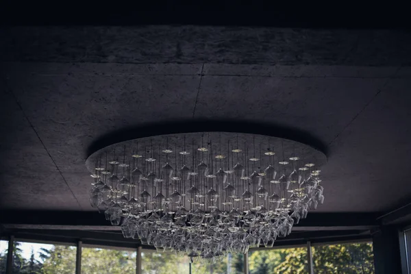 Empty Wine Glasses Hanging Side Chandelier — Stock Photo, Image