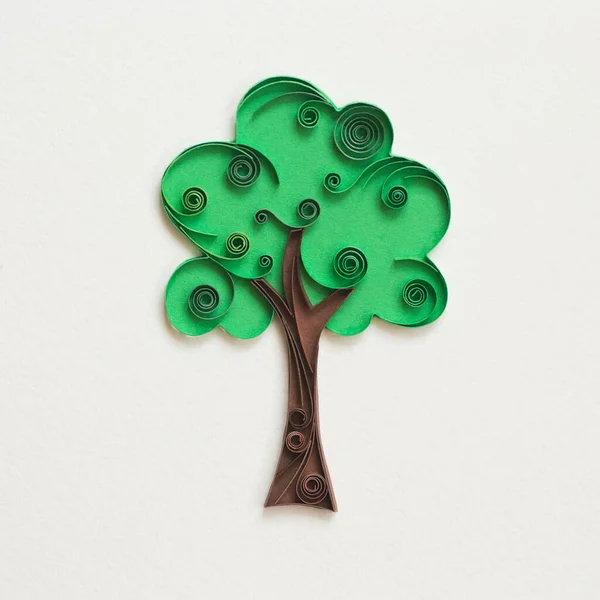 Paper Tree White Background Hand Made Paper Quilling Technique — Stock Photo, Image