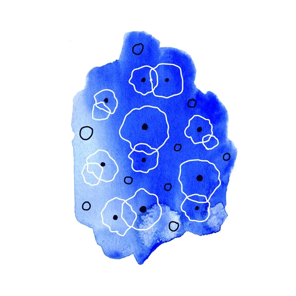 Abstract patroon met een contourlijn op een aquarelvlek. Handtekening op een geïsoleerde witte achtergrond. Het concept van het winterseizoen, besneeuwde bomen. — Stockfoto