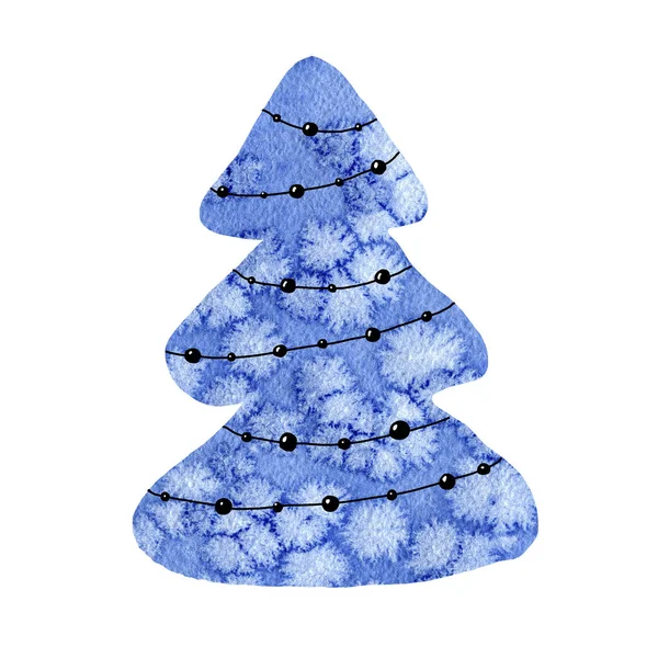 Ağaç Noel silueti beyaz arka planda izole edilmiş. Soğuk yakın çekim desenli soyut kolaj. Yeni Yıl Şenliği için elle çizilmiş suluboya çizimi tasarım ve Noel ürünleri. — Stok fotoğraf