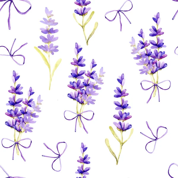 Sømløse mønster med sarte lavendel blomster på en hvid baggrund. Håndtegnet akvarel illustration til design baggrund, dækning, wrapper, pakke, bryllup, skabelon . - Stock-foto