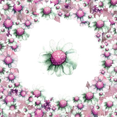 Papatya ve yaprakların suluboya çiçekleriyle kusursuz desen. Kumaş, duvar kağıdı, ambalaj, ambalaj, duvar, arkaplan, şablon üzerine resim.