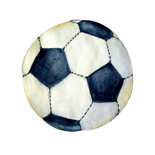 Fußball alter Ball isoliert auf weißem Hintergrund. handgezeichnete Aquarell-Illustration für die Gestaltung eines Sportbanners, Hintergrund, Drucksachen für Meisterschaften, Olympiaden, Wettbewerbe. — Stockfoto