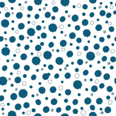 Seamless pattern with blue abstract spots, snowballs, blots. Vector illustration for the design of the winter season, festive Christmas background, banner, template.
