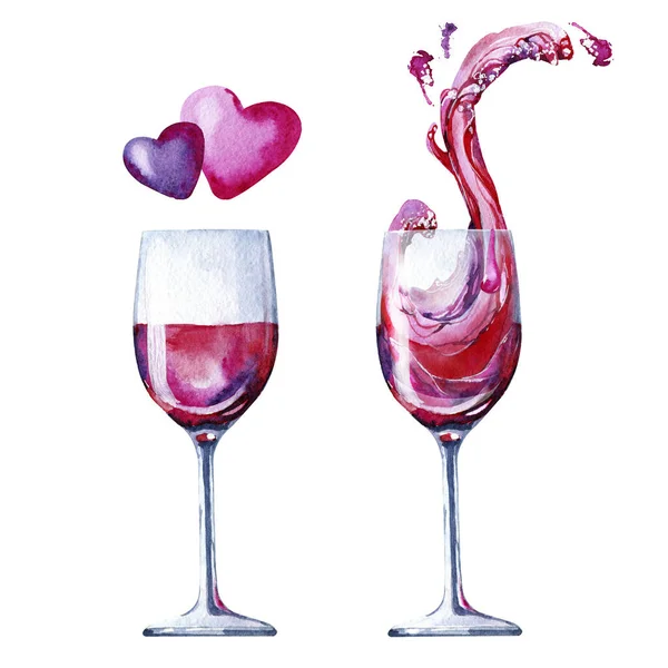 Скляний келих з напоєм, з вином. Хвиля в склянці. Ручна намальована акварельна ілюстрація ізольована на білому тлі для дизайну кафе, меню, ресторану, банера, фону . — стокове фото