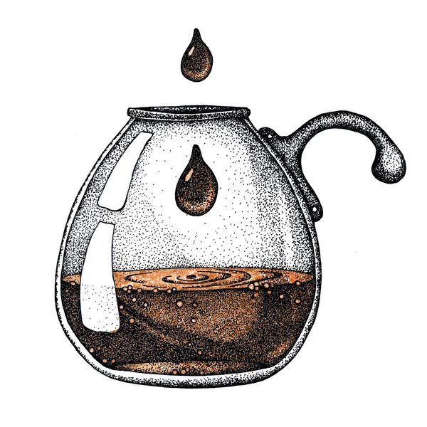 Kettle, Turk com café ou chá. Aquarela feita à mão e ilustração gráfica isolada no fundo branco para o design do conceito de chá de café . — Fotografia de Stock