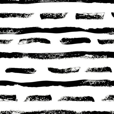 Kusursuz desen, soyut elementler, beyaz arkaplanda siyah elementler. Fırça, desen ve pankart yaratmak için el yapımı resimlerle boyanmış..