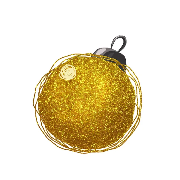 Christmas decoration, big gold ball isolated on white background. Hand-drawn watercolor painting for festive New Year 2020 design and Christmas products. — Stock Photo, Image