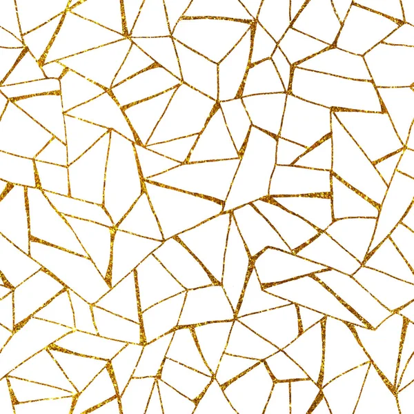 Patrón sin costuras con elementos simples de oro abstracto, mosaico sobre un fondo blanco. Ilustración garabato dibujado a mano con líneas. Plantilla de diseño, tela, papel pintado, cubierta, embalaje, envoltura . —  Fotos de Stock