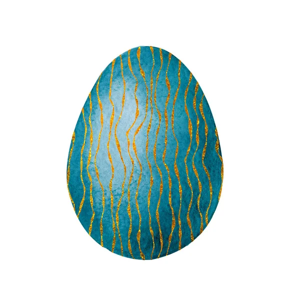전형적 인 파란색 달걀 과 부활절 제품 장식을 위한 금색 패턴 이 가까이 있습니다. 손으로 그린 물감 과 생생 한 삽화가 흰색 배경에 분리되어 있습니다. 인쇄 벽지, 포장, 포장지 — 스톡 사진