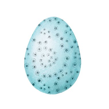 Paskalya ürünlerinin tasarımı için gümüş desenli mavi yumurta. El çizimi suluboya ve beyaz arka planda izole edilmiş grafik çizimi. Duvar kağıtlarına, paketlere, ambalajlara yazdırma.