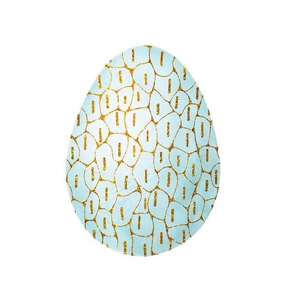 White egg with a golden pattern close-up for the design of Easter products. Hand drawn watercolor and graphic illustration isolated on white background. Printing on wallpaper, packaging, wrappers. — Stock Photo, Image