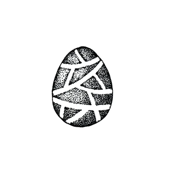 White egg with a pattern close-up for the design of Easter products. Hand drawn graphic illustration isolated on white background. Printing on wallpaper, packaging, wrappers. — 스톡 사진