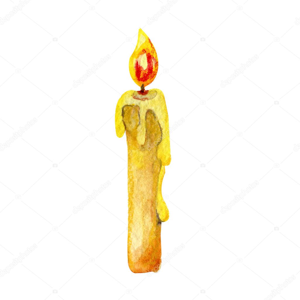Easter candle. Hand drawing watercolor isolated on a white background. Design for packaging, wrapper, greeting card, sticker, background.