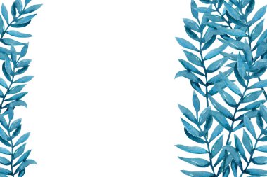 Arka planda söğüt dalları var. Beyaz arka planda elle çizilmiş suluboya çizimi. Tasarım Paskalya ürünleri, duvar kağıtları, kapaklar, ambalajlar, kumaşlar, baskılar.