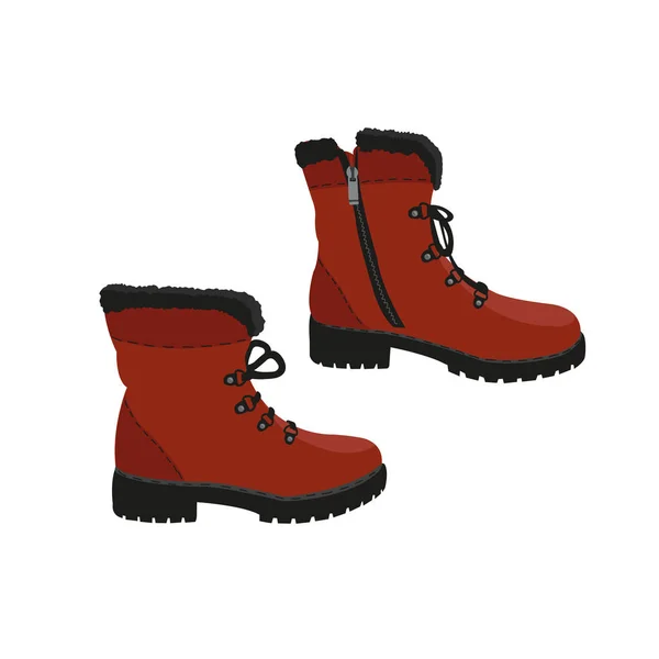 Invierno, otoño, botas de senderismo o botas en el pie izquierdo y derecho. Ilustración vectorial aislada sobre fondo blanco. Zapatos planos soldados . — Archivo Imágenes Vectoriales