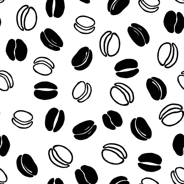 Naadloos patroon met koffiebonen patroon. Schets, afbeeldingen voor het ontwerp van prints, achtergronden, wallpapers, reclame, menu 's, verpakkingen, wikkels — Stockfoto