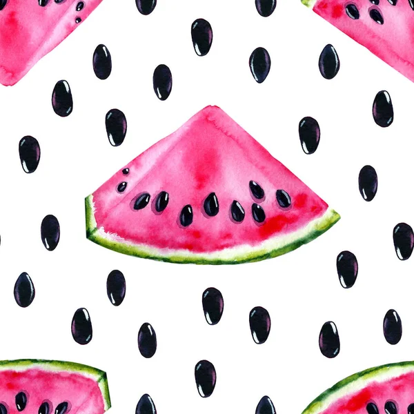 Juicy watermelon for a summer drink and healthy food. Seamless pattern. Watercolor illustration for design of notepad, cover, wallpaper, packaging, wrapper, print, background, template