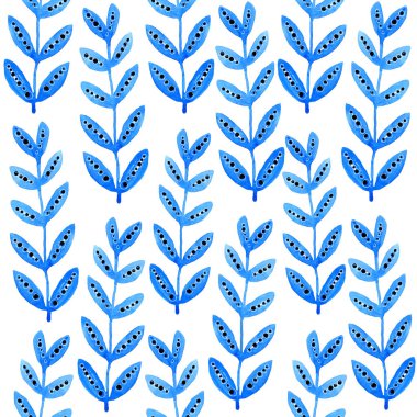 Suluboya ve çiçeklerle kusursuz desen. Arka plan, kapak, etiket, şablon, kozmetik ürünlerin tasarımı için beyaz bir arkaplanda el izole resimleme.