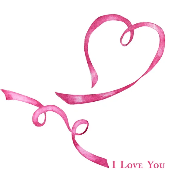 Aquarellband Herzen Symbol Grußkarte Konzept. handgezeichnete rot-rosa Liebesherzen isoliert auf weißem Hintergrund. Hochzeits- oder Valentinstag Banner, Plakatgestaltung mit Text ich liebe dich — Stockfoto