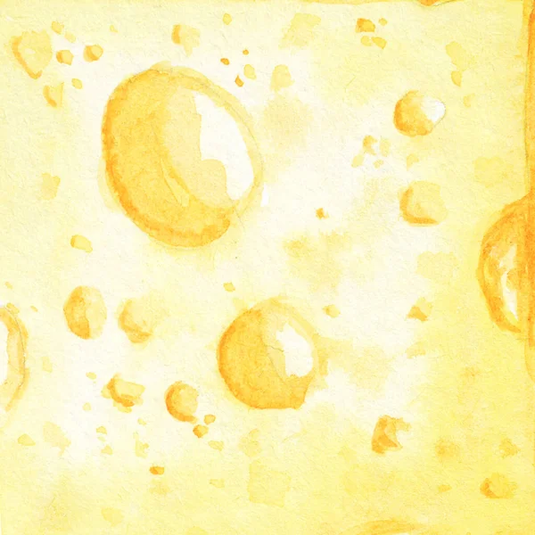 水彩画手绘黄色奶酪背景. 你设计的模板。 一片美味的奶酪。 画黄色奶酪的背景. 老鼠和老鼠最喜欢的食物. — 图库照片