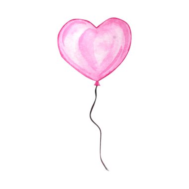 Sevgililer Günün kutlu olsun. Suluboya el, uçan pembe balon kalbin tatil resimlerini çizdi. Sevgililer Günü ya da düğün için beyaz arka planda izole edilmiş romantik bir unsur.