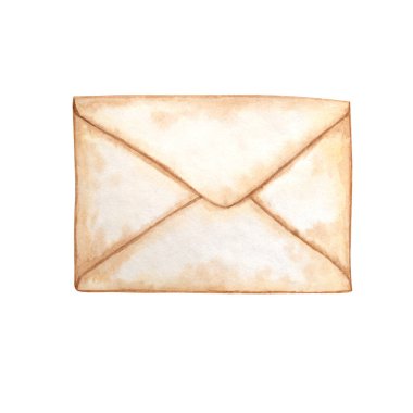 Sevgililer Günü için suluboya posta zarfı, Noel, yeni yıl tebrik kartı. Güzel romantik retro tarzı. Beyaz arkaplanda el çizimi suluboya çizimi.