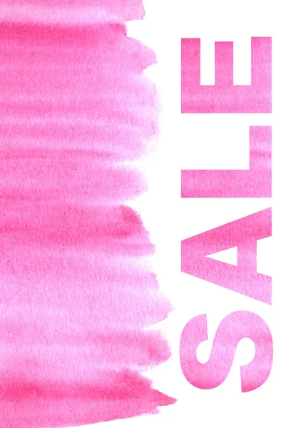 Aquarela pintado à mão abstrato rosa fundo vermelho. Venda letras magenta lona para design splash, convite, modelo vintage. Conceito gradativo para banner, cartaz em papel texturizado com espaço de cópia — Fotografia de Stock