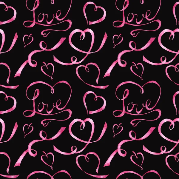 Акварельная лента сердце, икона любви письмо концепция поздравительной открытки. Рисунок красных розовых сердец Любви большой набор изолированных на белом фоне. Свадьба или День святого Валентина баннер, дизайн плаката — стоковое фото