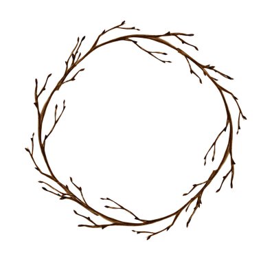 Suluboya Ağaç Çelengi Baharı. El çizimi çerçeve, illüstrasyon. Cadılar Bayramı sınırı. Davetiyeler, tebrik kartı, poster, baskı veya etiket için izole tasarım ögesi.