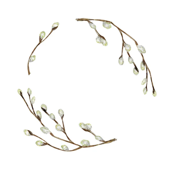 Akvarell träd fitta vide gren uppsättning. Vårkrans Handritad Ram, illustration. Halloween gränsen. Isolerat designelement för inbjudningar, gratulationskort, affisch, tryck eller etikett. — Stockfoto