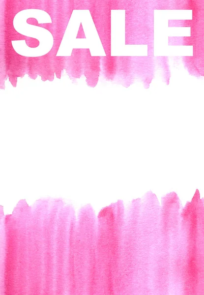 Aquarell handbemalt abstrakten rosaroten Hintergrund. Verkaufsbuchstaben magenta Leinwand für Splash-Design, Einladung, Vintage-Vorlage. Gradientenkonzept für Banner, Poster auf strukturiertem Papier mit Kopierraum — Stockfoto
