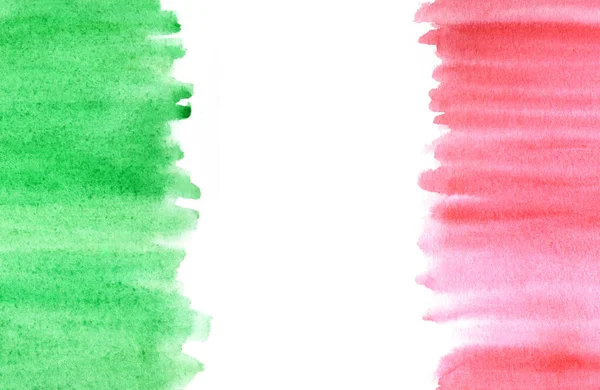 수채 색 손은 추상적으로 붉은 녹색 배경을 그렸다. 배너의 편차 개념, 복사 공간 이 있는 텍스처 종이 위의 포스터. 이탈리아 국기 디자인, 주형, 초대 개념 — 스톡 사진