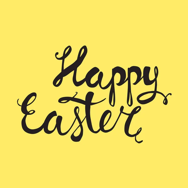 Feliz Pascua Caligrafía dibujada a mano y lápiz de pincel sobre fondo amarillo primavera. Concepto de diseño para la tarjeta de felicitación navideña y la invitación del feliz día de Pascua — Vector de stock