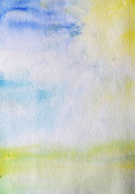 Bahar renkleri El, metin için kopyalama cadım ile soyut arkaplan boyadı. Aquarelle, klasik tasarım, davetiye kartı ve şablon için desenli kağıt boyadı. Gökyüzü mavi ve sarı renkler