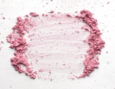 Canlı pembe toz ve allık izleri kare kare bir çerçeve oluşturuyor. Makyaj kartı, poster, broşür, fotokopi alanı olan bir tasarım şablonu