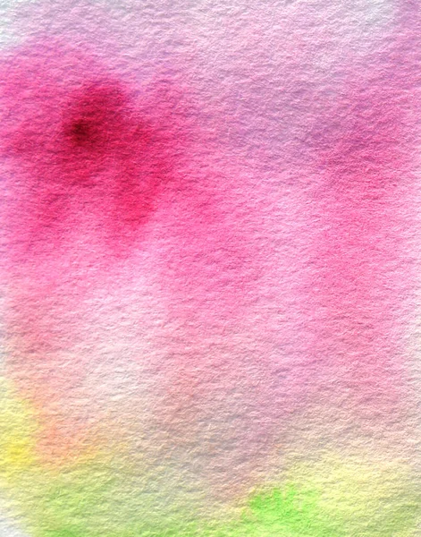 Akvarel ručně malované abstraktní růžové fialové žlutozelené pozadí. Jemný přechod inkoustu na texturovaném papíru. Kreativní akvarel malované jaro letní barvy splash design, pozvánka, vintage šablona — Stock fotografie