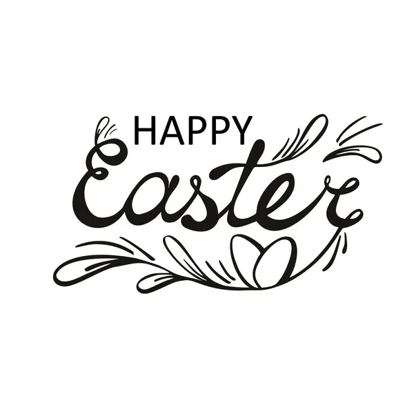 Feliz Pascua Caligrafía dibujada a mano y lápiz de cepillo con letras de huevos sobre fondo blanco. Vector Concept Design para la tarjeta de felicitación navideña y la invitación del feliz día de Pascua — Vector de stock