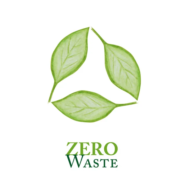 Zielony Recycled cykl zielony liści ikona Akwarela ręcznie rysowane ilustracja izolowana na białym tle. Projekt ekologiczny. Recykling ekologicznego stylu życia bez odpadów. Recykling Reuse Reduce concept — Zdjęcie stockowe