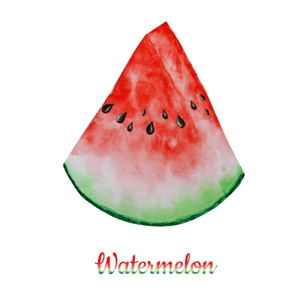 Wassermelone Scheibe Obst Aquarell handgezeichnete Illustration, frische gesunde Lebensmittel - natürliche Bio-Lebensmittel isoliert auf weißem Hintergrund. — Stockfoto