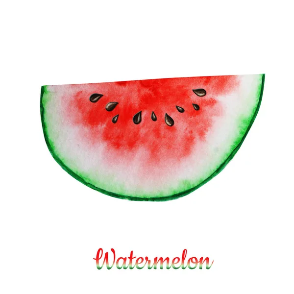 Wassermelone Scheibe Obst Aquarell handgezeichnete Illustration, frische gesunde Lebensmittel - natürliche Bio-Lebensmittel isoliert auf weißem Hintergrund. — Stockfoto