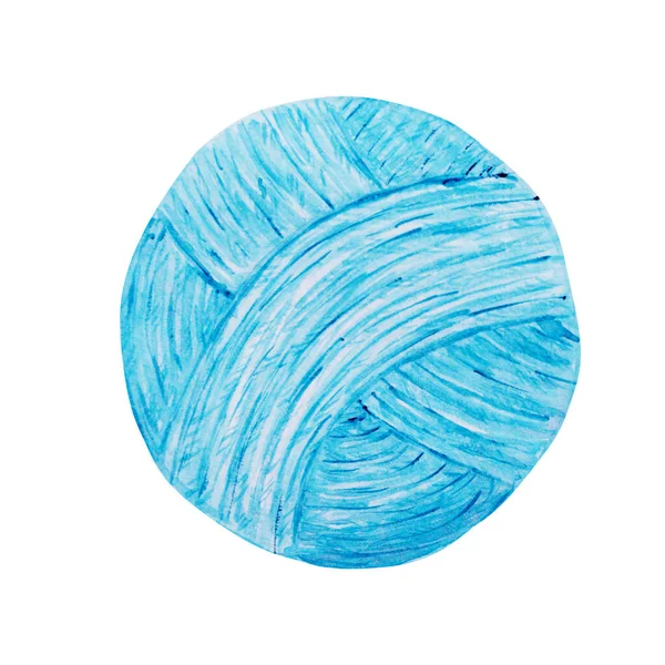 Watercolor lã fio bonito tricô e crochê. Esferas azuis claras, desenhadas à mão, de fios para tricotar, isolados sobre fundo branco — Fotografia de Stock