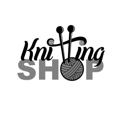 Özlem topu, iğne ve düğmelerle süslenmiş el yazması bir dükkan logosu. Mektup alıntısı. Vektör çizimi. El yapımı el yapımı logonuz, afişiniz, poster tasarımı konseptiniz..