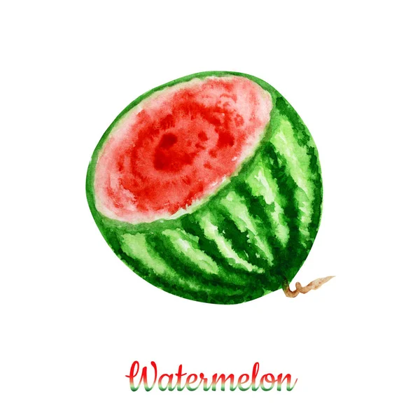 Half of Watermelon berry fruit watercolor hand drawn illustration, fresh healthy food - natural organic food isolated on white background. — Stock Fotó