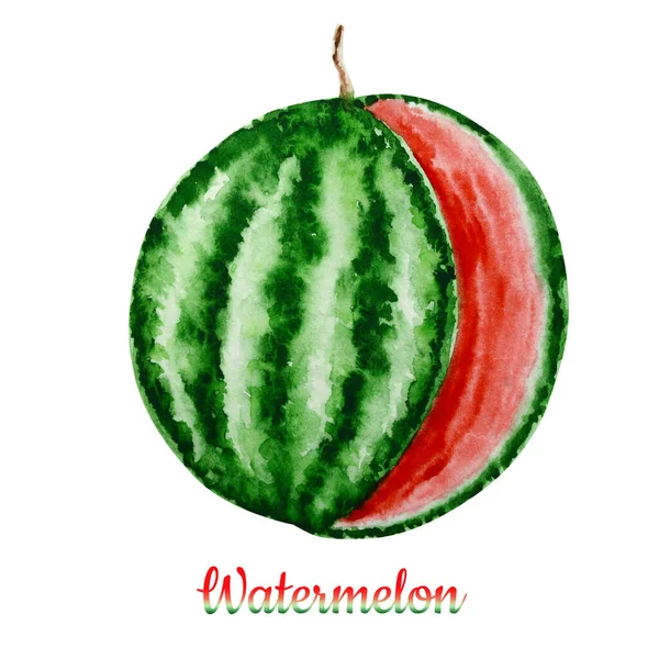 Watermelon fruit watercolor hand drawn illustration, fresh healthy food - natural organic food isolated on white background. — Stockfoto