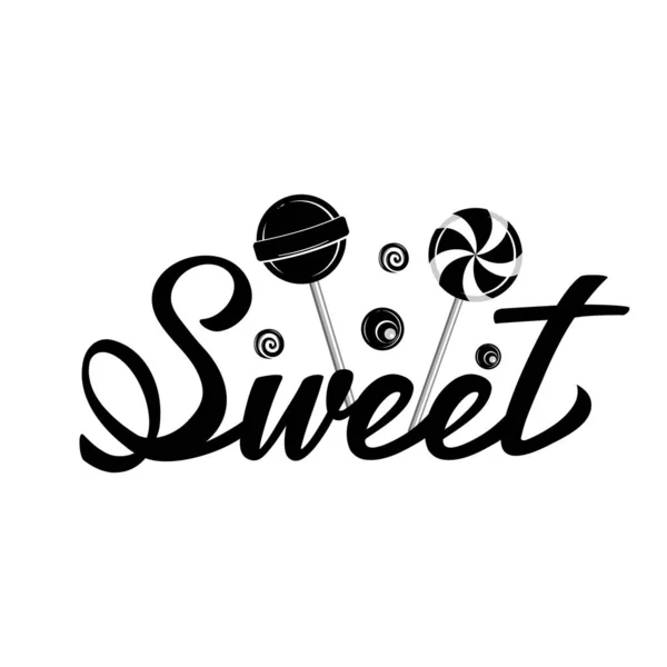 Candy Shop Party Modelo de vetor de design de logotipo. Sweet Lollipops Bon-bon store Ícone de conceito de logotipo. Letras manuscritas ilustração vetorial — Vetor de Stock