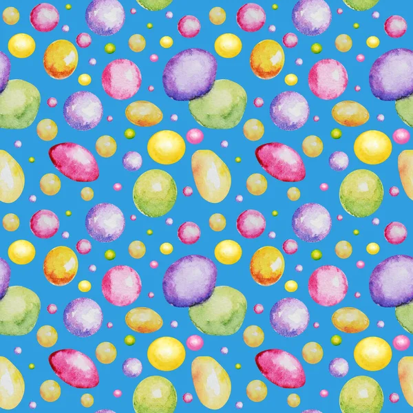 Cores brilhantes doces doces padrão sem costura. Watercolor mão desenhado doces Lollipops ilustração no fundo azul. Textura de tecido, design de papel scrapbook — Fotografia de Stock